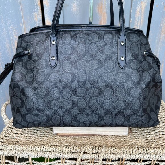 Coach Signature Drawstring Carryall Shoulder Tote Black Smoke/Black NWOT - Picture 4 of 16